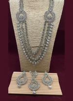 Stylish Silver Chandbali Designer Three Layer Stone Studded Long Necklace Set